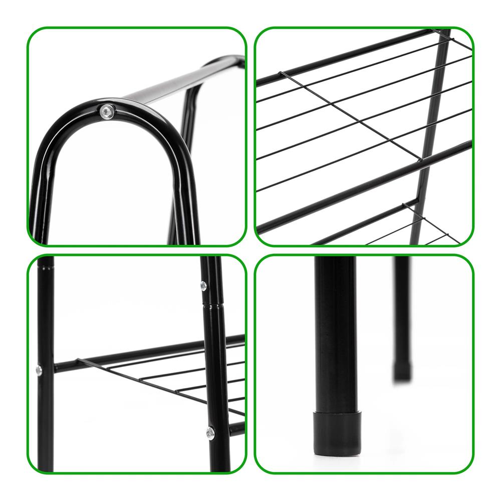 Suport metalic pentru haine cu bara si 2 rafturi, structura otel, 60x34x150 cm, negru - imagine 13