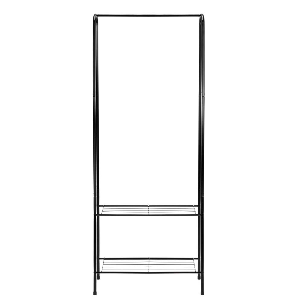 Suport metalic pentru haine cu bara si 2 rafturi, structura otel, 60x34x150 cm, negru - imagine 11