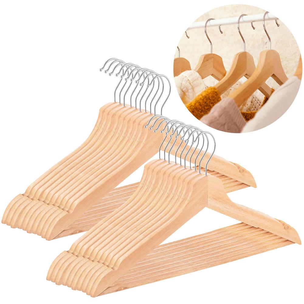 Set de 20 de umerase din lemn cu carlig rotativ 360°, 43x21 cm, maro - imagine 14