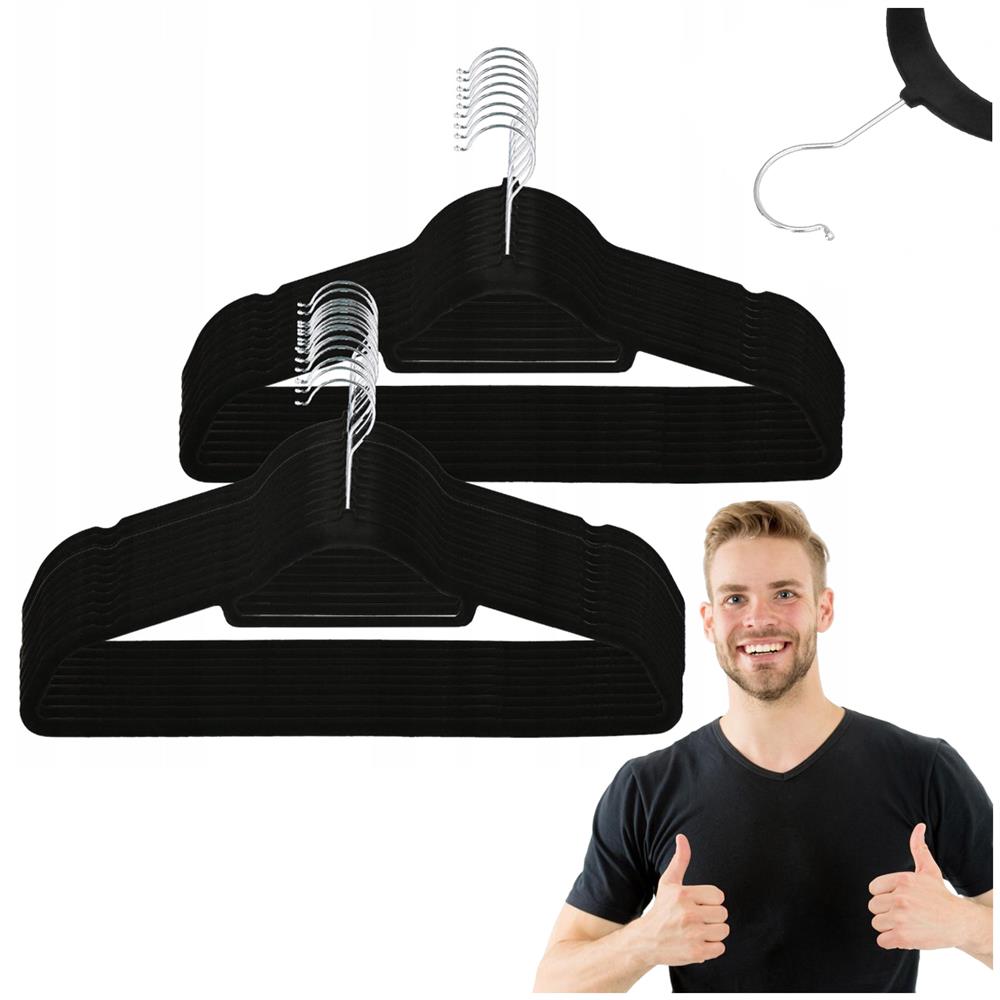 Set de 20 de umerase din velur cu carlig rotativ 360°, 45x23 cm, negru - imagine 3