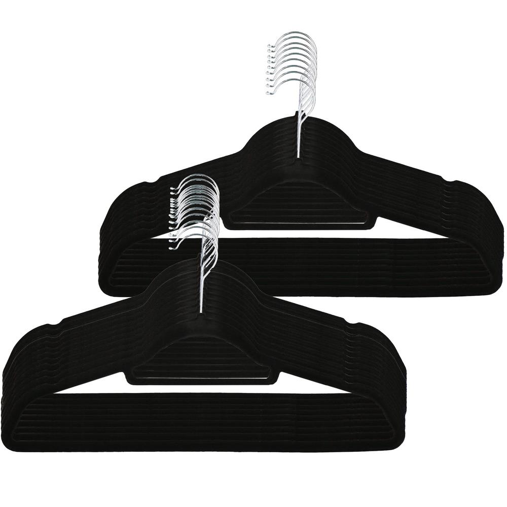 Set de 20 de umerase din velur cu carlig rotativ 360°, 45x23 cm, negru - imagine 12