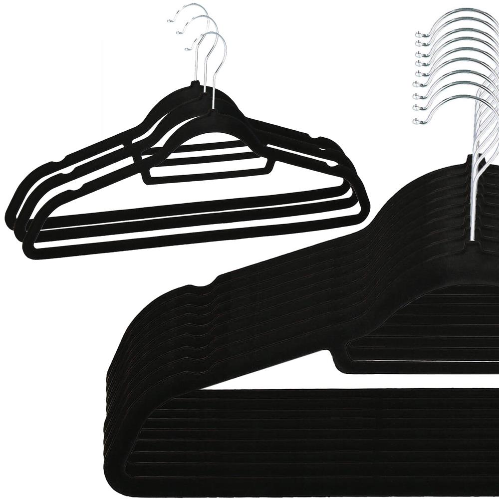 Set de 20 de umerase din velur cu carlig rotativ 360°, 45x23 cm, negru - imagine 13