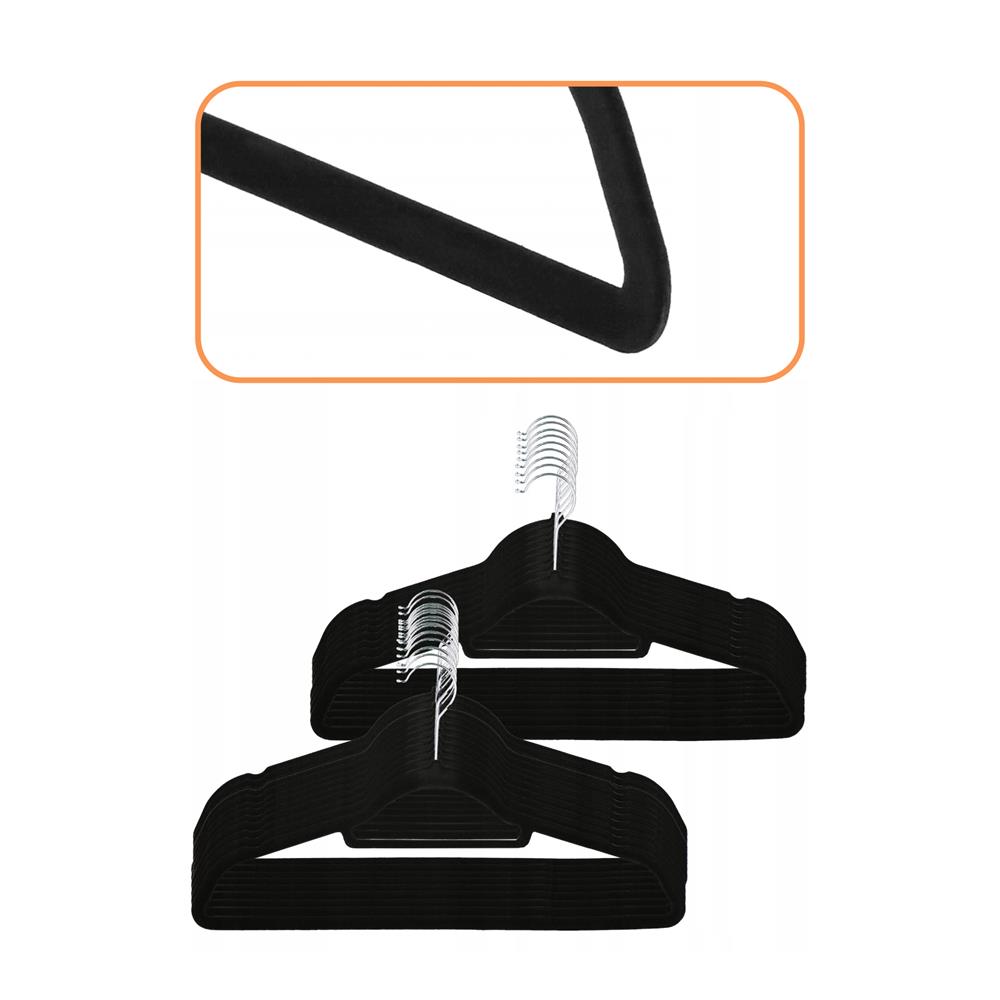 Set de 20 de umerase din velur cu carlig rotativ 360°, 45x23 cm, negru - imagine 5