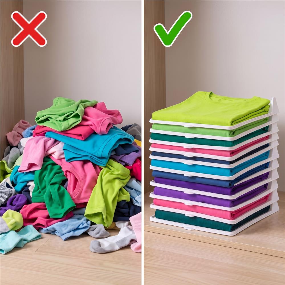 Set 10 organizatoare pentru separare si depozitare haine, stivuibile, 26x32 cm, alb - imagine 5