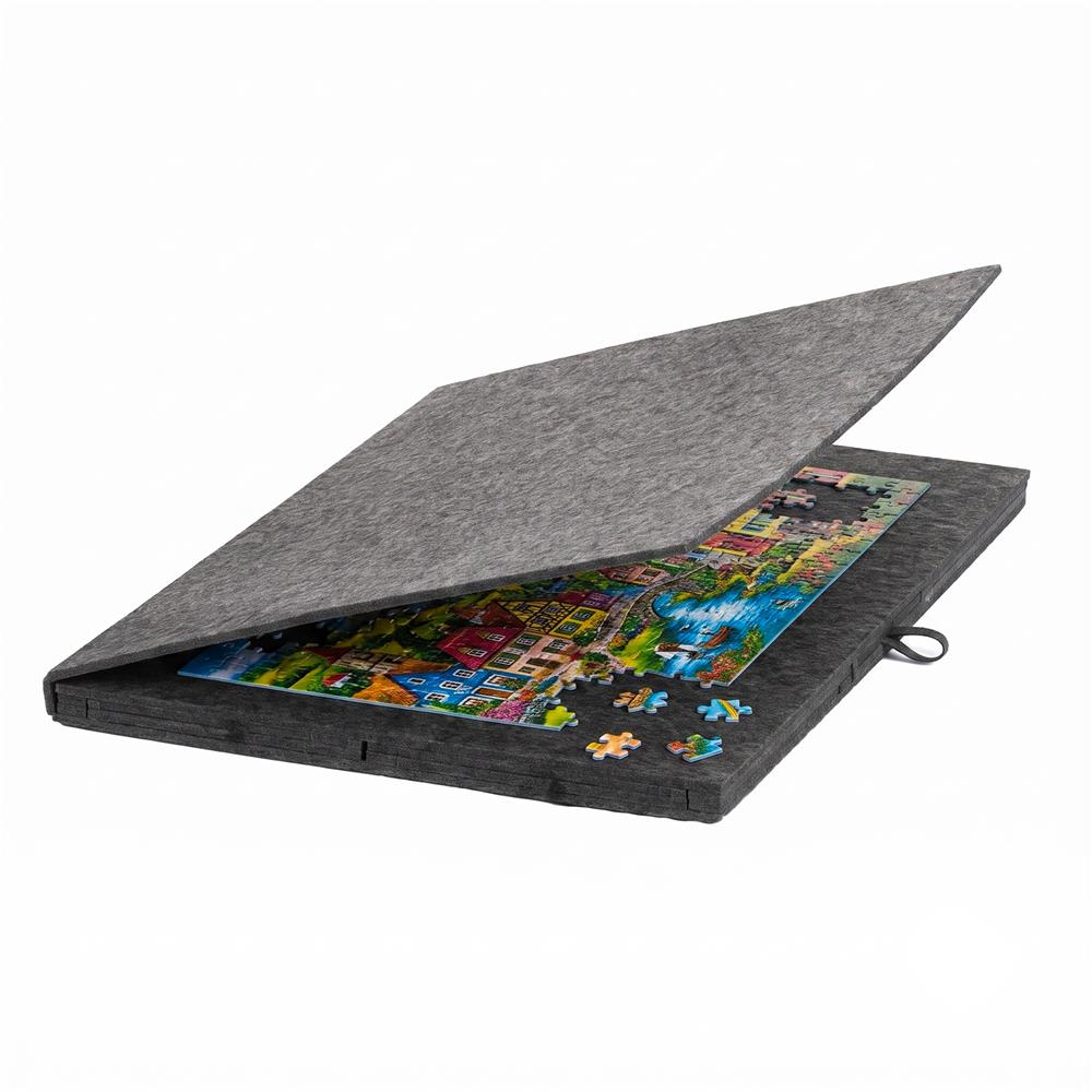 Tabla pentru organizare puzzle cu 6 sertare si capac, pliabila, din fetru, pana la 1500 piese, 77x52 cm, gri - imagine 12