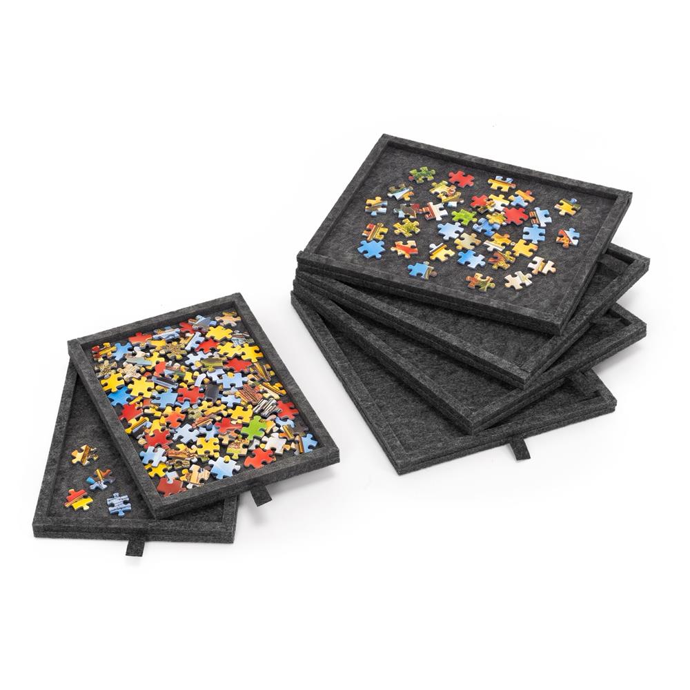 Tabla pentru organizare puzzle cu 6 sertare si capac, pliabila, din fetru, pana la 1500 piese, 77x52 cm, gri - imagine 15