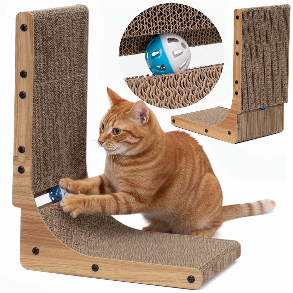 Ansamblu de zgariat pentru pisici cu bila si catnip, 25x40x50 cm, maro - imagine 3