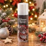 Spray decorativ cu sclipici 125 ml, pentru decoratiuni de Craciun, efect stralucitor cu particule glitter, formula cu uscare rapida, aplicare uniforma pe sticla, plastic, metal, lemn si polistiren, argintiu