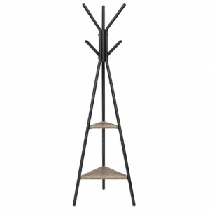 RESIGILAT: VASAGLE Cuier industrial cu 2 rafturi, pentru haine, palarii si genti, 50x50x179 cm, gri-bej si negru