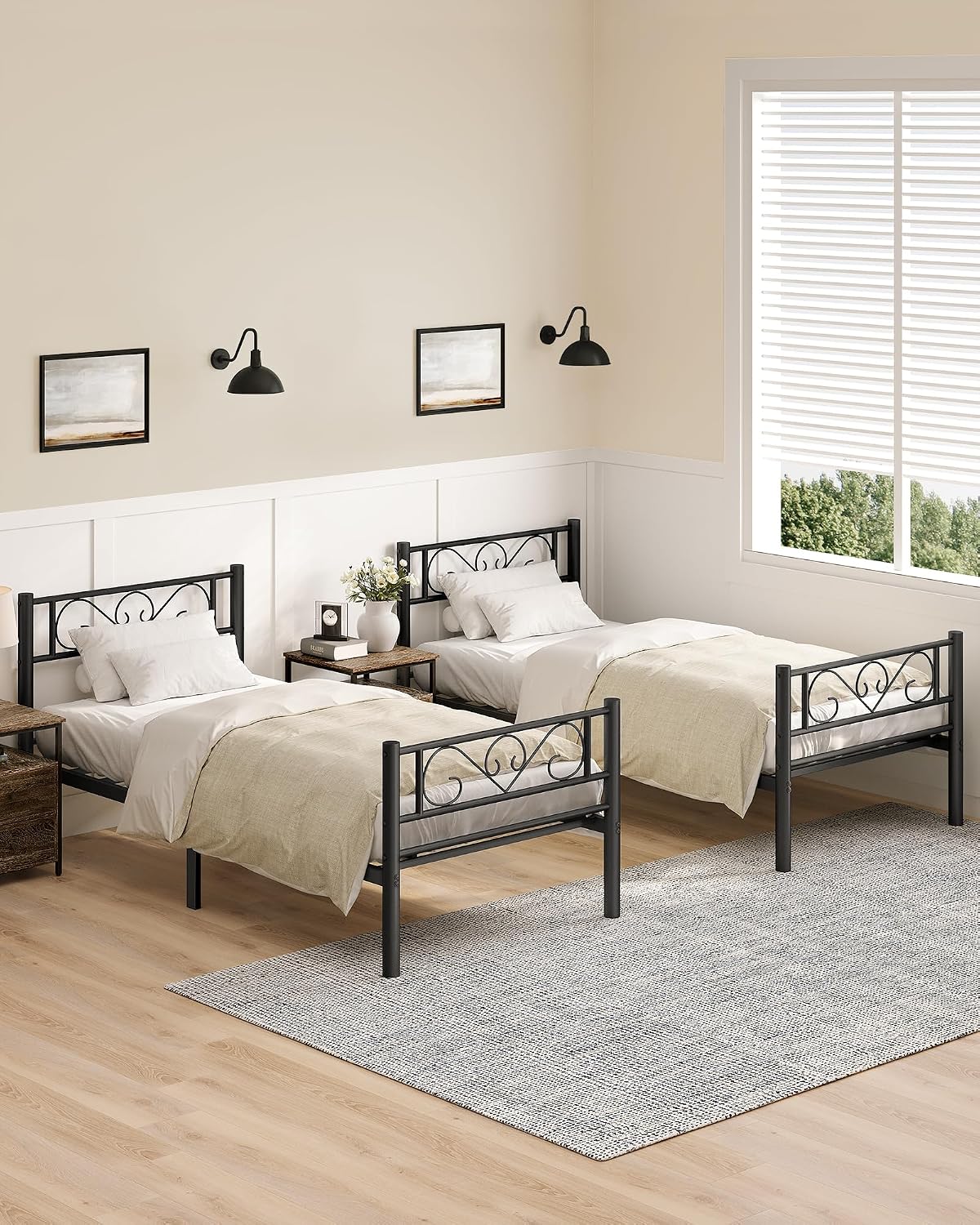 VASAGLE Cadru pat single din metal 90x200 cm, cu tablie inalta si spatiu de depozitare, 208x92x86 cm, negru - imagine 9