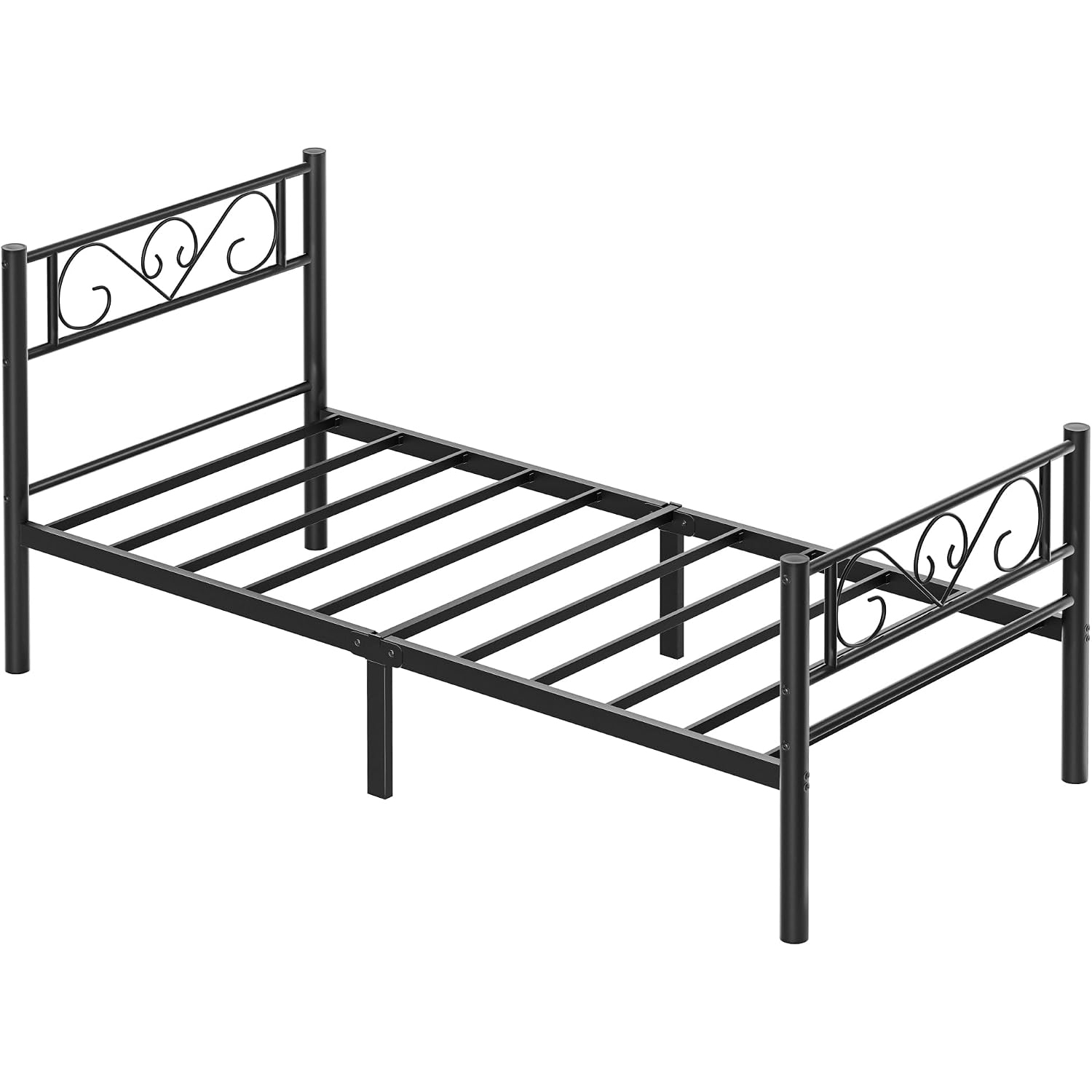 VASAGLE Cadru pat single din metal 90x200 cm, cu tablie inalta si spatiu de depozitare, 208x92x86 cm, negru - imagine 3