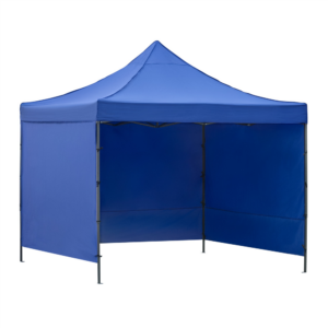 Pavilion pliabil de gradina 3x3 m, cu 3 pereti laterali pentru protectie impotriva vantului si ploii usoare, prelata hidrofoba Oxford 420D, cadru din otel anticoroziv, inaltime reglabila 280-310 cm, husa de transport si accesorii de ancorare incluse, bleumarin