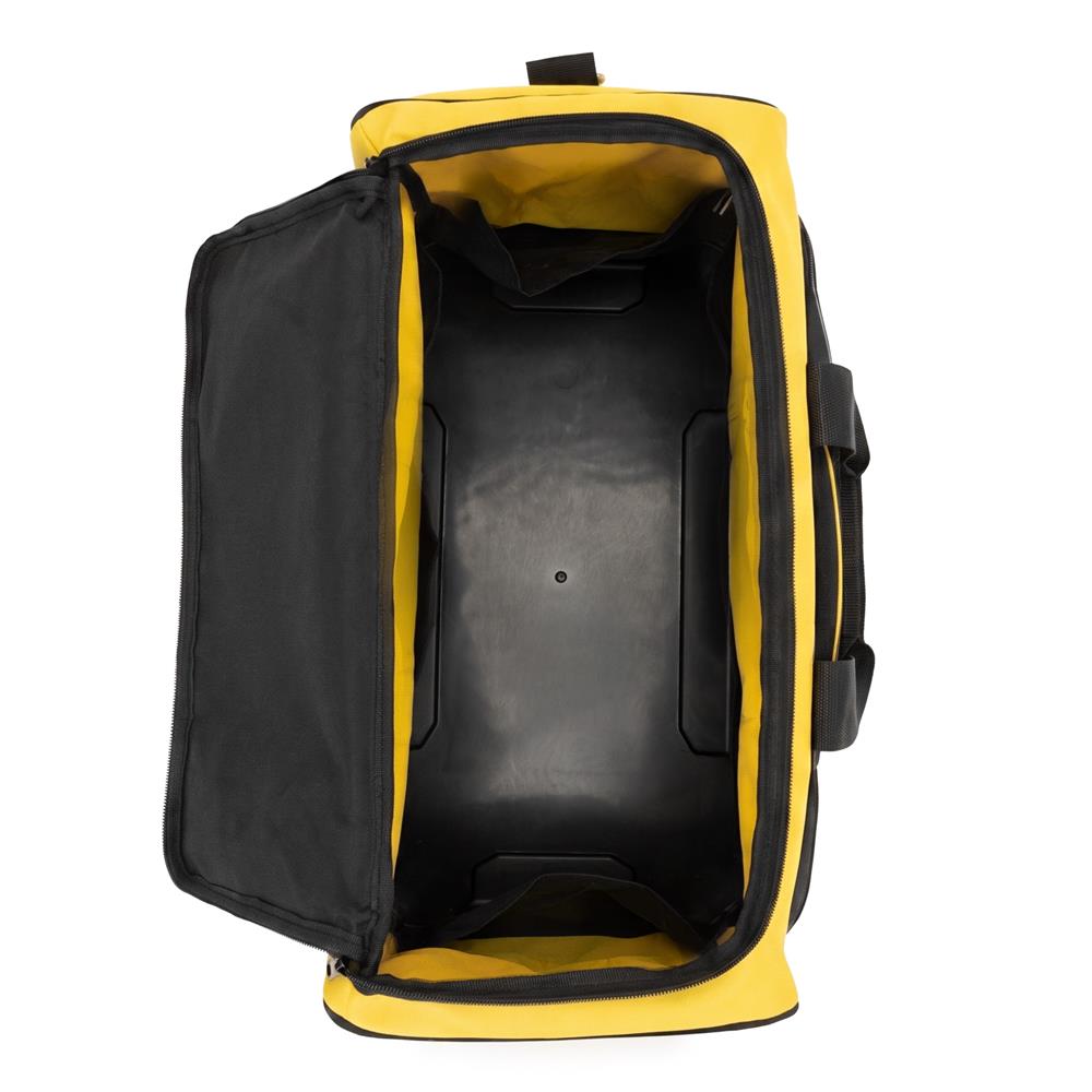 Geanta pentru scule si unelte cu capacitate 40 L, compartiment principal spatios, multiple buzunare interioare si exterioare, material rezistent cu baza rigida din PP, manere transport si curea de umar reglabila, 49x27x32 cm, negru si galben - imagine 4
