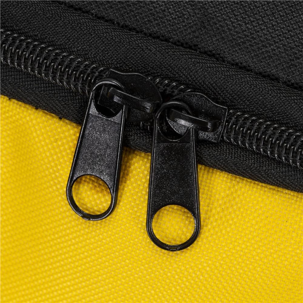 Geanta pentru scule si unelte cu capacitate 40 L, compartiment principal spatios, multiple buzunare interioare si exterioare, material rezistent cu baza rigida din PP, manere transport si curea de umar reglabila, 49x27x32 cm, negru si galben - imagine 9
