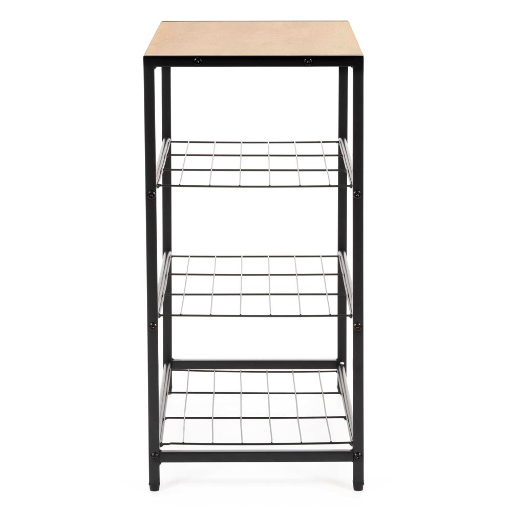 Raft multifunctional cu 2 polite si blat superior pentru depozitare, structura metalica rezistenta din otel si rafturi din MDF, picioare reglabile antiderapante, 63x30x62 cm, negru si maro deschis - imagine 16