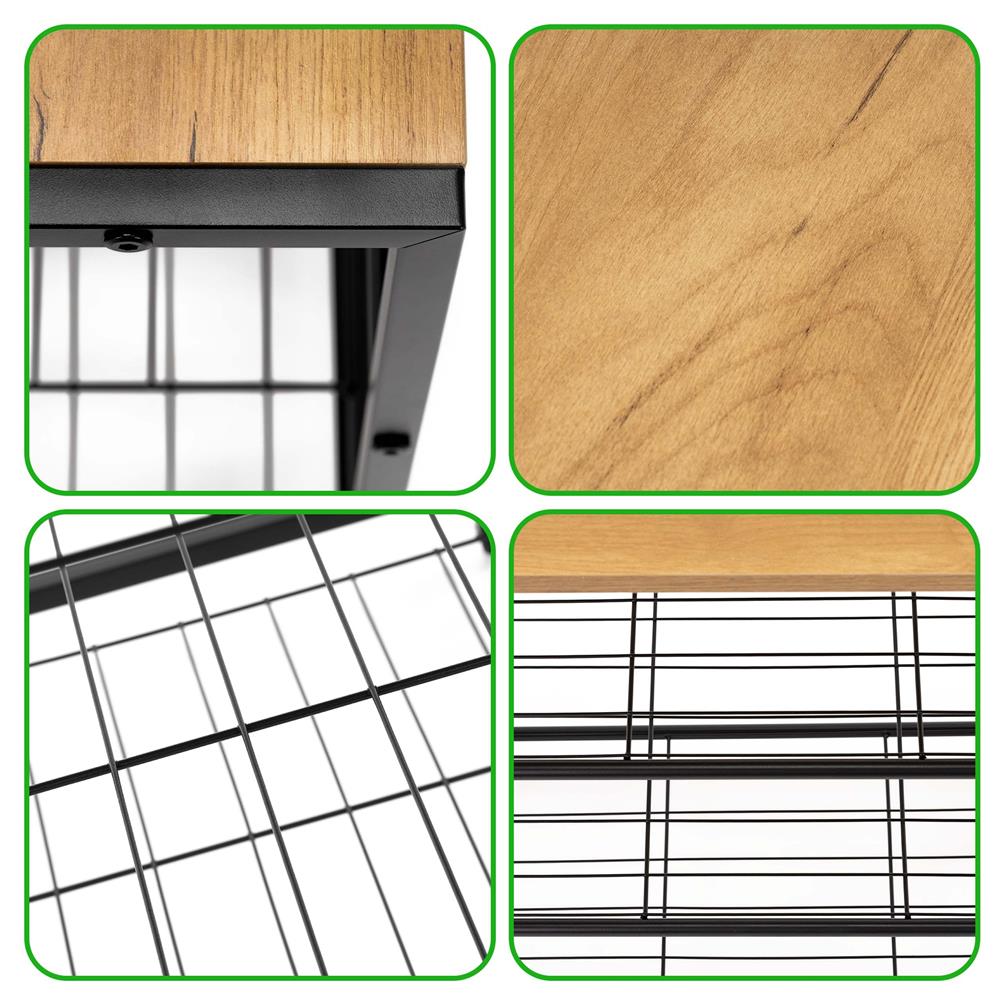 Raft multifunctional cu 2 polite si blat superior pentru depozitare, structura metalica rezistenta din otel si rafturi din MDF, picioare reglabile antiderapante, 63x30x62 cm, negru si maro deschis - imagine 7