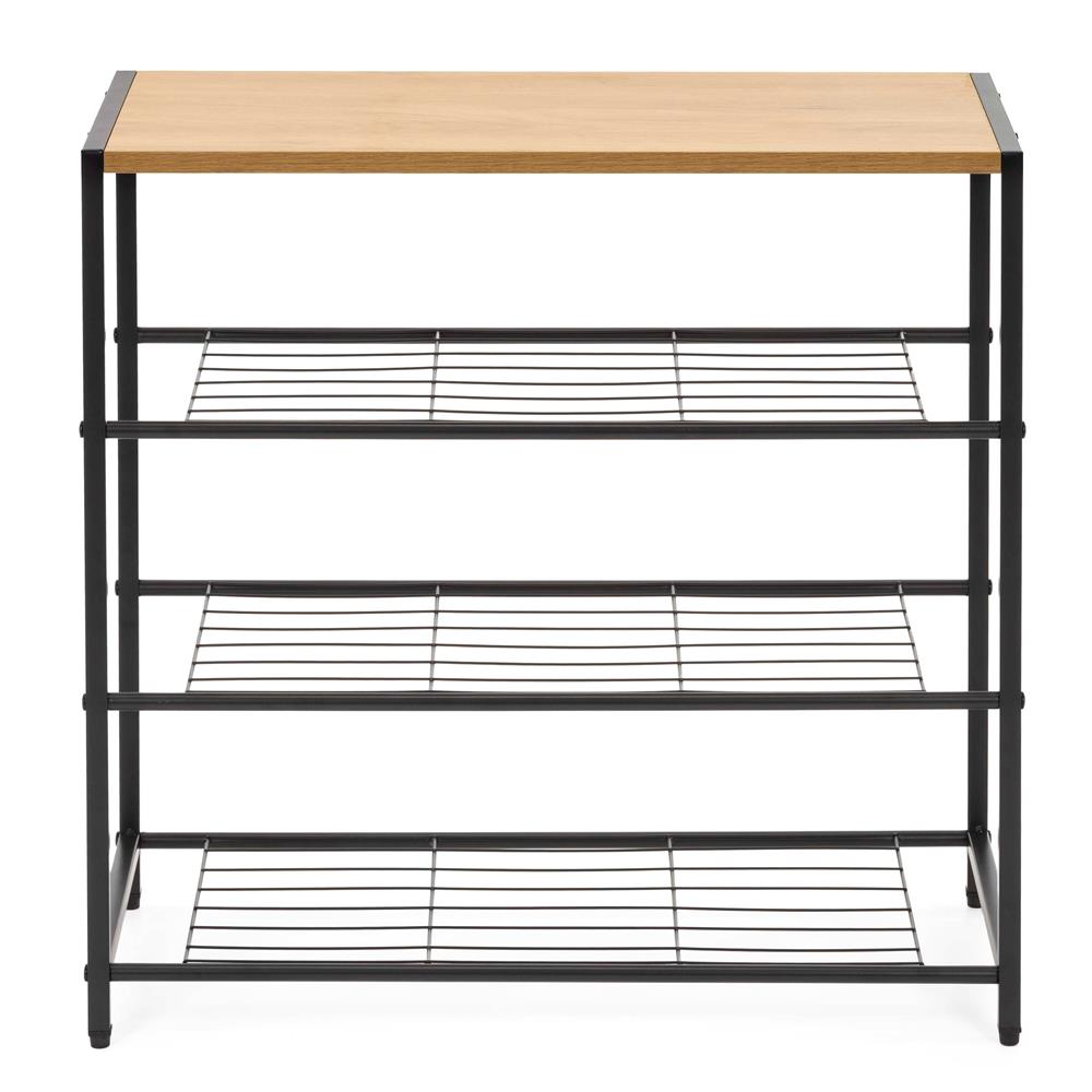Raft multifunctional cu 2 polite si blat superior pentru depozitare, structura metalica rezistenta din otel si rafturi din MDF, picioare reglabile antiderapante, 63x30x62 cm, negru si maro deschis - imagine 9