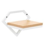 Suport de perete pentru ghiveci si plante decorative, cu polita din MDF si structura metalica rezistenta, montaj usor cu accesorii incluse, maxim 10 kg, 26x19x19 cm, alb si maro deschis