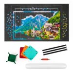 Covoras pentru puzzle de pana la 1500 de piese, cu rola gonflabila pentru pastrarea puzzle-ului inceput, 4 organizatoare pentru sortarea pieselor, pompa si husa de transport incluse, 114x67 cm