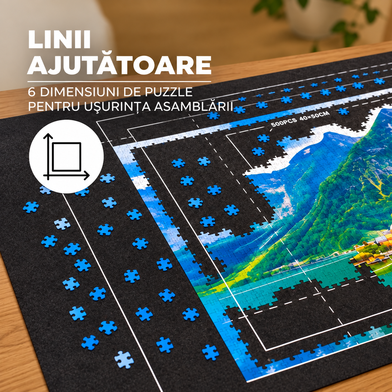Covoras pentru puzzle de pana la 1500 de piese, cu rola gonflabila pentru pastrarea puzzle-ului inceput, 4 organizatoare pentru sortarea pieselor, pompa si husa de transport incluse, 114x67 cm - imagine 2