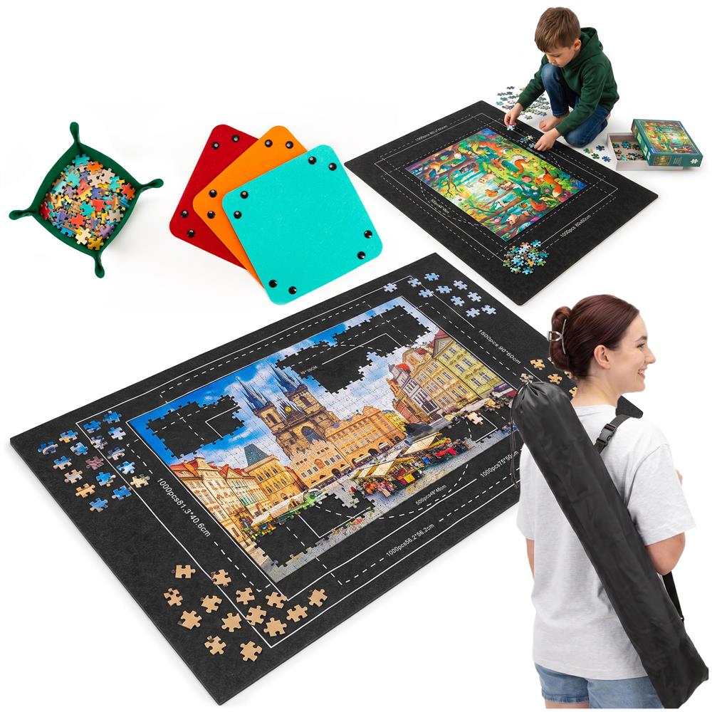 Covoras pentru puzzle de pana la 1500 de piese, cu rola gonflabila pentru pastrarea puzzle-ului inceput, 4 organizatoare pentru sortarea pieselor, pompa si husa de transport incluse, 114x67 cm - imagine 3