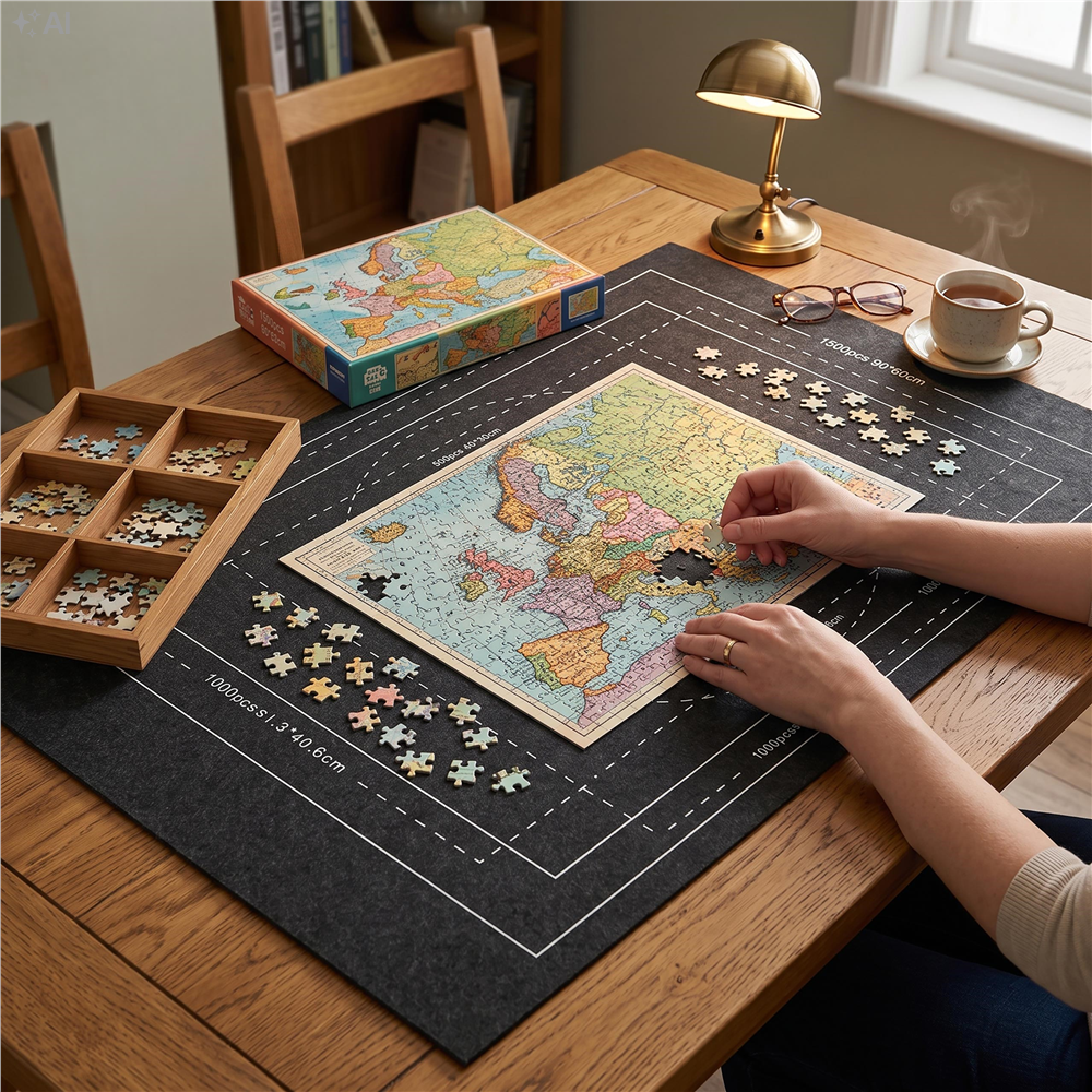 Covoras pentru puzzle de pana la 1500 de piese, cu rola gonflabila pentru pastrarea puzzle-ului inceput, 4 organizatoare pentru sortarea pieselor, pompa si husa de transport incluse, 114x67 cm - imagine 31