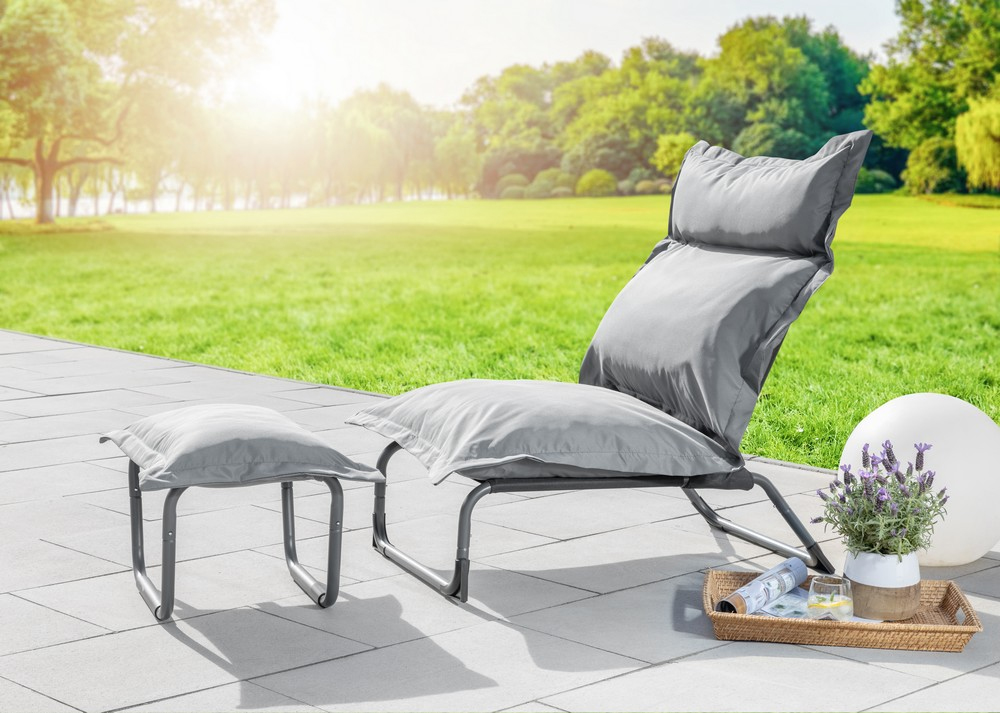 Fotoliu relax reglabil cu taburet pentru picioare, set 2 piese pentru gradina si balcon, pozitie de sezut ajustabila, perne extra groase de 15 cm pentru confort sporit, capacitate 110 kg, dimensiuni 85-138x72x35-85 cm - imagine 2