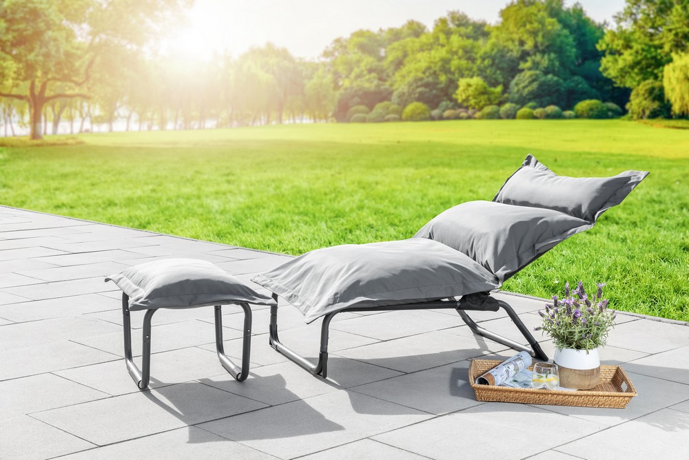 Fotoliu relax reglabil cu taburet pentru picioare, set 2 piese pentru gradina si balcon, pozitie de sezut ajustabila, perne extra groase de 15 cm pentru confort sporit, capacitate 110 kg, dimensiuni 85-138x72x35-85 cm - imagine 3