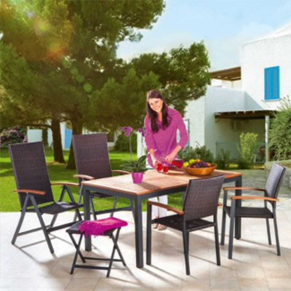 Masa de gradina Genua dreptunghiulara, cu blat din lemn de eucalipt si cadru rezistent din aluminiu, design modern pentru servirea mesei si relaxare pe terasa, in gradina sau balcon, 150x90x74 cm, maro - imagine 5
