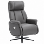 Fotoliu relax recliner rotativ 360°, cu spatar reglabil si inclinare, suport picioare extensibil automat la inclinare, tapiterie textila cu aspect de piele, cadru rezistent din lemn si otel, maxim 136 kg, 75x83x115 cm, gri inchis