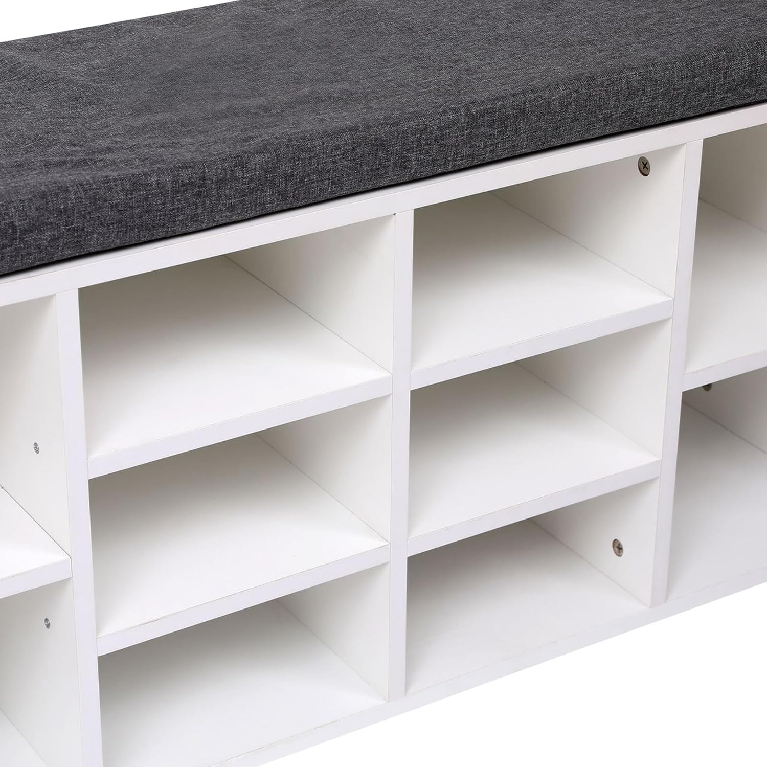 Banca pentru hol cu pantofar si 10 compartimente pentru organizarea incaltamintei, sezut confortabil cu perna inclusa, design modern si compact pentru hol sau dressing, 102x30x49 cm, alb - imagine 5