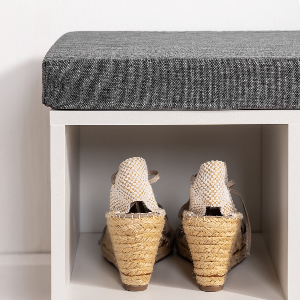 Banca pentru hol cu pantofar si 10 compartimente pentru organizarea incaltamintei, sezut confortabil cu perna inclusa, design modern si compact pentru hol sau dressing, 102x30x49 cm, alb - imagine 6