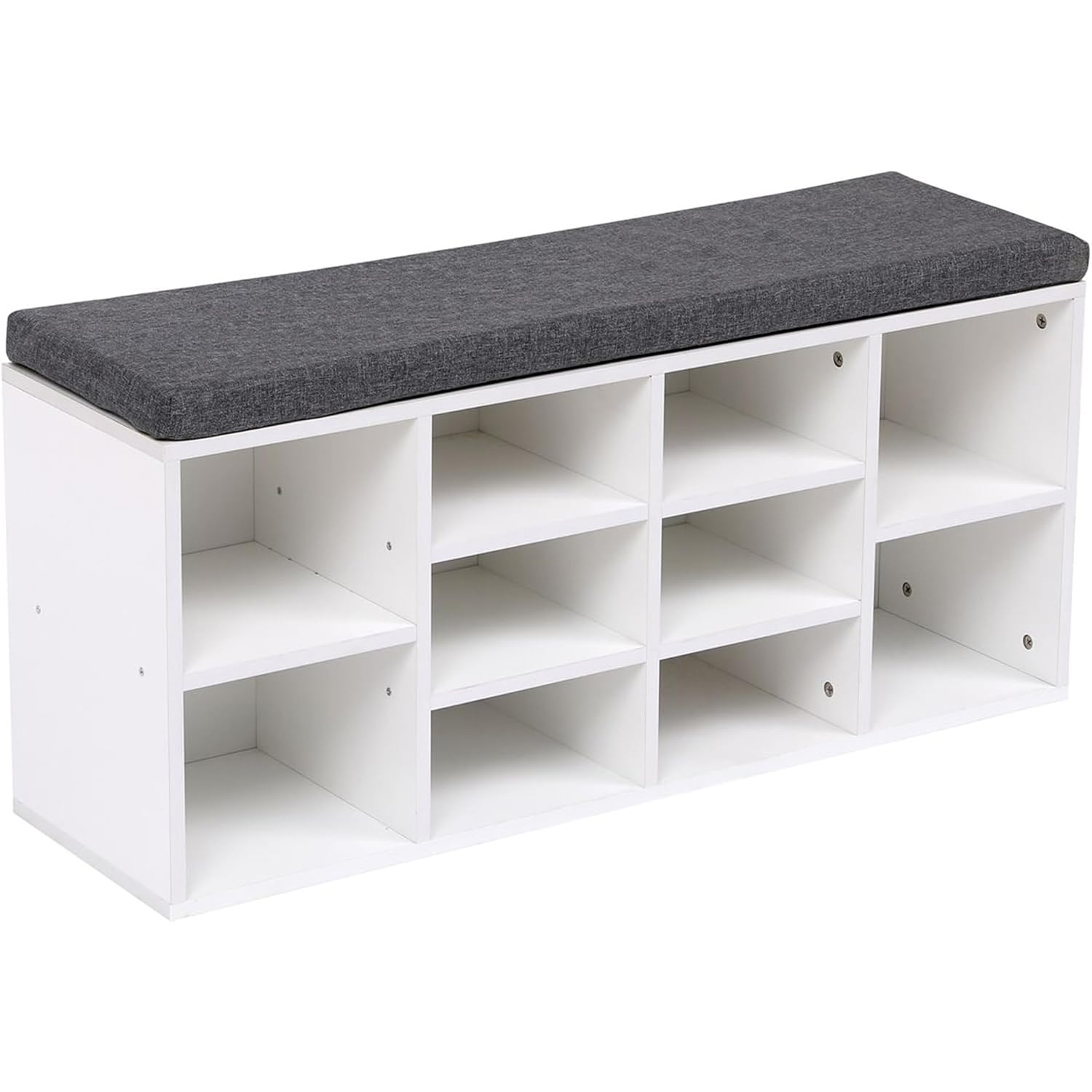 Banca pentru hol cu pantofar si 10 compartimente pentru organizarea incaltamintei, sezut confortabil cu perna inclusa, design modern si compact pentru hol sau dressing, 102x30x49 cm, alb - imagine 9