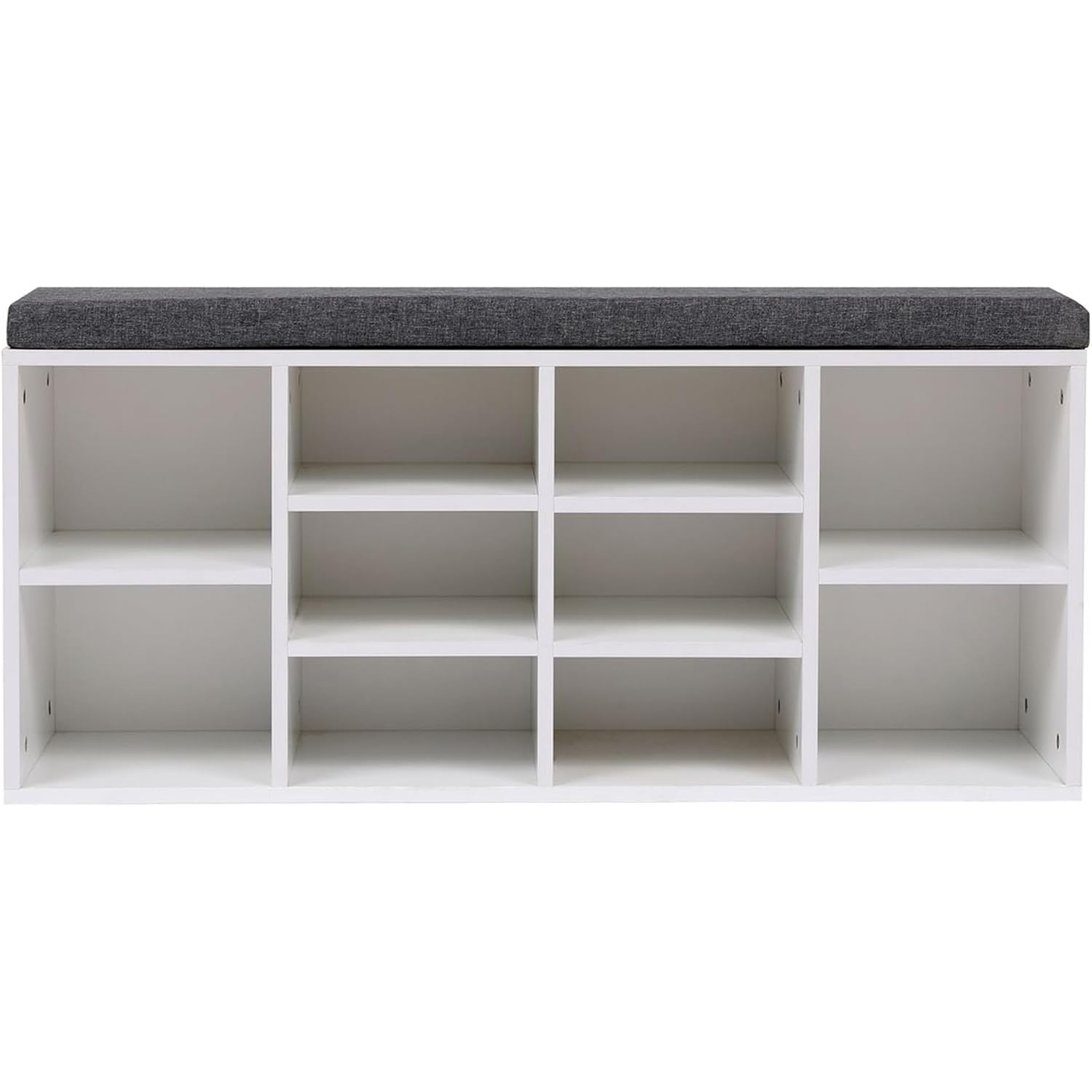 Banca pentru hol cu pantofar si 10 compartimente pentru organizarea incaltamintei, sezut confortabil cu perna inclusa, design modern si compact pentru hol sau dressing, 102x30x49 cm, alb - imagine 11