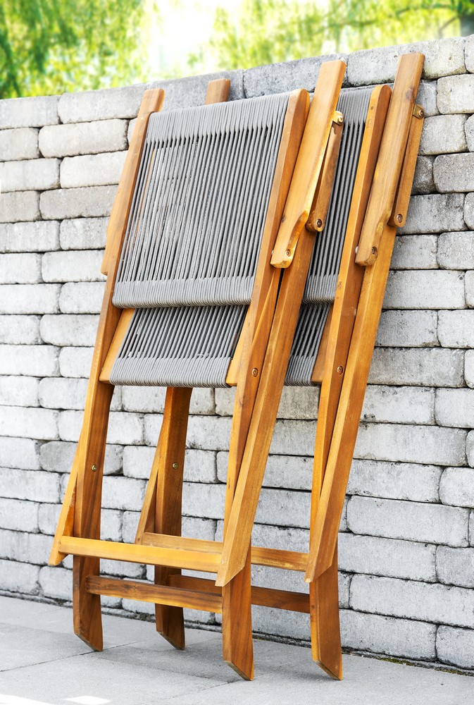 Set 2 scaune pliabile de gradina Sydney, cadru din lemn de salcam si sezut cu spatar din franghie paracord pentru confort si ventilatie, depozitare compacta pentru economisirea spatiului, capacitate 120 kg, 55x62x89 cm, natur - imagine 2