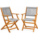 Set 2 scaune pliabile de gradina Sydney, cadru din lemn de salcam si sezut cu spatar din franghie paracord pentru confort si ventilatie, depozitare compacta pentru economisirea spatiului, capacitate 120 kg, 55x62x89 cm, natur