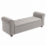 Banca tapitata cu lada de depozitare pentru dormitor, hol si living, sezut confortabil si spatiu generos de depozitare ascuns sub capac, tapiterie textila cu aspect de in, capacitate 120 kg, 163x47x55 cm