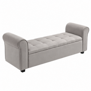 Banca tapitata cu lada de depozitare pentru dormitor, hol si living, sezut confortabil si spatiu generos de depozitare ascuns sub capac, tapiterie textila cu aspect de in, capacitate 120 kg, 163x47x55 cm