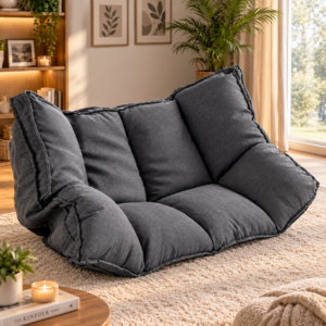 Canapea de podea extensibila 2 in 1, transformabila in pat pentru relaxare si odihna, spatar reglabil pentru confort la citit sau vizionarea televizorului, design compact pentru spatii mici, gri inchis