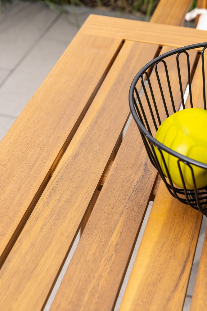 Set mobilier de gradina pentru servirea mesei si relaxare in aer liber, 7 piese din lemn de salcam, cu masa spatioasa pentru terasa, banca si scaune cu perne pentru confort sporit, maro si alb - imagine 7