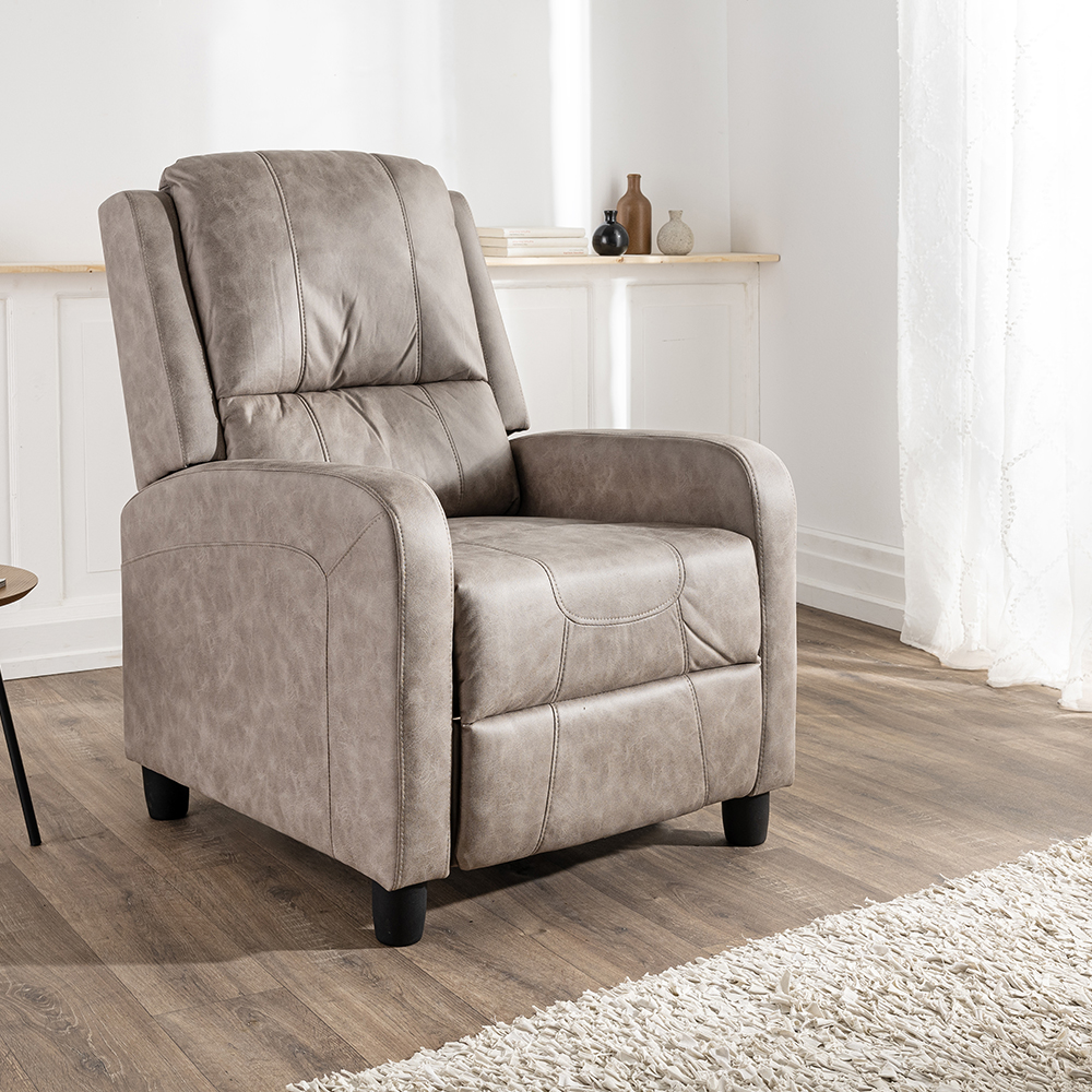 Fotoliu relax recliner cu mecanism Push-Back pentru inclinare si o pozitie confortabila de odihna, tapiterie moale din chenille, sezut cu spuma de inalta densitate, 73x90x104 cm, maro deschis - imagine 2