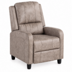 Fotoliu relax recliner cu mecanism Push-Back pentru inclinare si o pozitie confortabila de odihna, tapiterie moale din chenille, sezut cu spuma de inalta densitate, 73x90x104 cm, maro deschis
