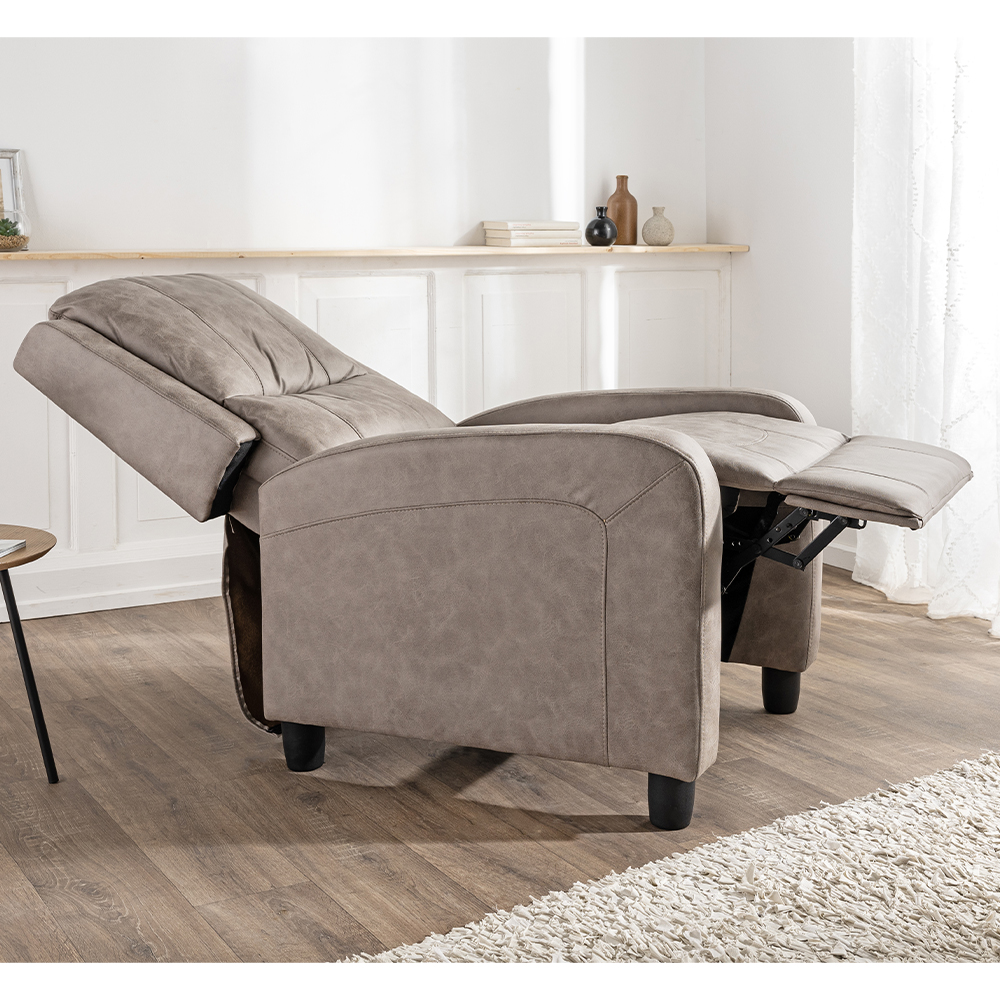 Fotoliu relax recliner cu mecanism Push-Back pentru inclinare si o pozitie confortabila de odihna, tapiterie moale din chenille, sezut cu spuma de inalta densitate, 73x90x104 cm, maro deschis - imagine 8