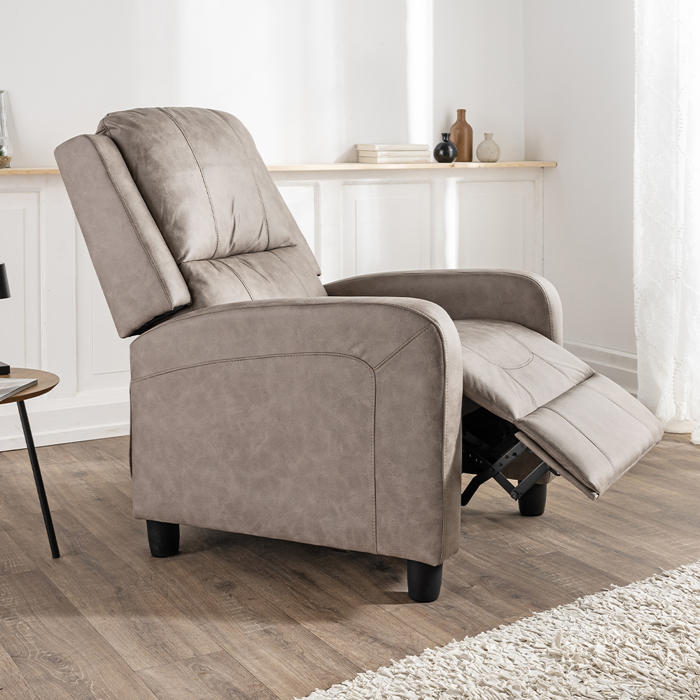 Fotoliu relax recliner cu mecanism Push-Back pentru inclinare si o pozitie confortabila de odihna, tapiterie moale din chenille, sezut cu spuma de inalta densitate, 73x90x104 cm, maro deschis - imagine 9
