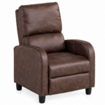 Fotoliu relax recliner cu mecanism Push-Back pentru inclinarea spatarului si o pozitie confortabila de odihna, tapiterie moale din chenille, sezut cu spuma de inalta densitate, 73x88x100 cm, maro