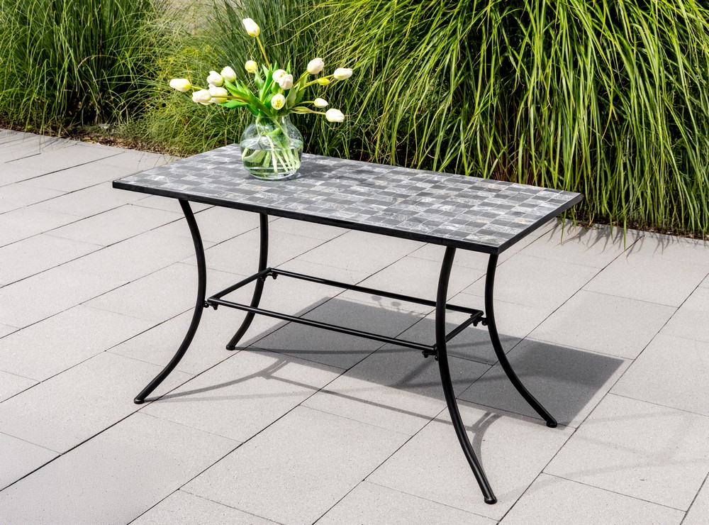 Set mobilier de gradina Gismo, 4 piese, masa cu blat din mozaic ceramic cu aspect de piatra naturala, banca pentru 2 persoane si 2 scaune pliabile pentru economisirea spatiului, masa 120x60x75 cm, negru - imagine 13