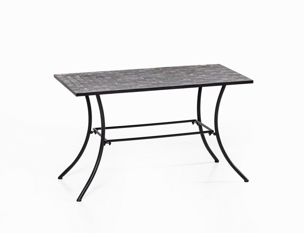 Set mobilier de gradina Gismo, 4 piese, masa cu blat din mozaic ceramic cu aspect de piatra naturala, banca pentru 2 persoane si 2 scaune pliabile pentru economisirea spatiului, masa 120x60x75 cm, negru - imagine 14