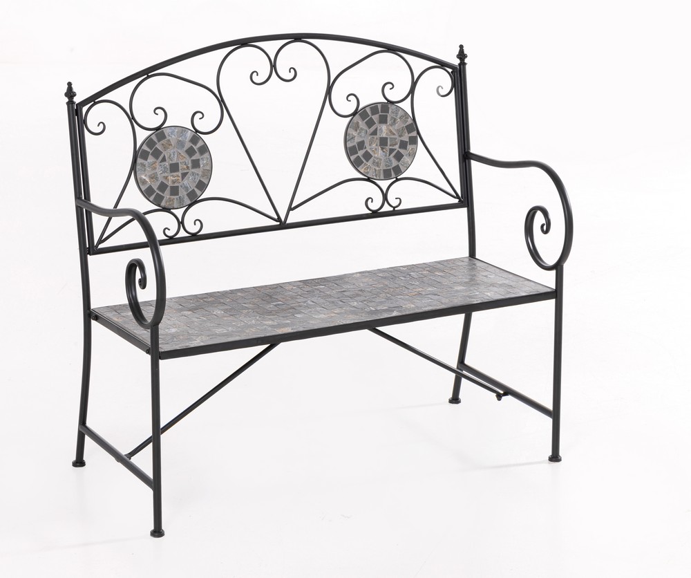 Set mobilier de gradina Gismo, 4 piese, masa cu blat din mozaic ceramic cu aspect de piatra naturala, banca pentru 2 persoane si 2 scaune pliabile pentru economisirea spatiului, masa 120x60x75 cm, negru - imagine 4