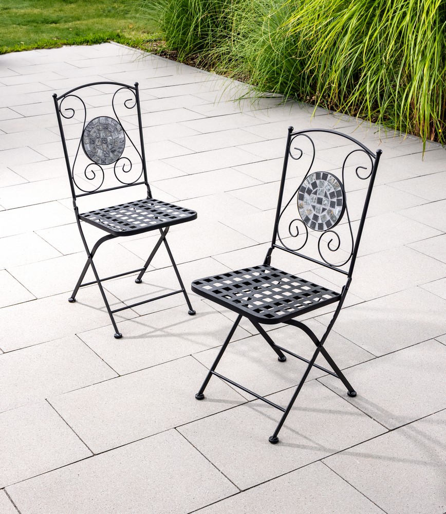 Set mobilier de gradina Gismo, 4 piese, masa cu blat din mozaic ceramic cu aspect de piatra naturala, banca pentru 2 persoane si 2 scaune pliabile pentru economisirea spatiului, masa 120x60x75 cm, negru - imagine 9