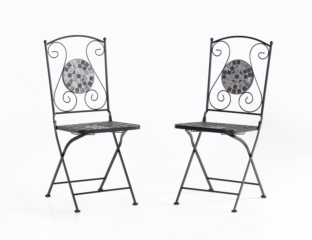 Set mobilier de gradina Gismo, 4 piese, masa cu blat din mozaic ceramic cu aspect de piatra naturala, banca pentru 2 persoane si 2 scaune pliabile pentru economisirea spatiului, masa 120x60x75 cm, negru - imagine 10
